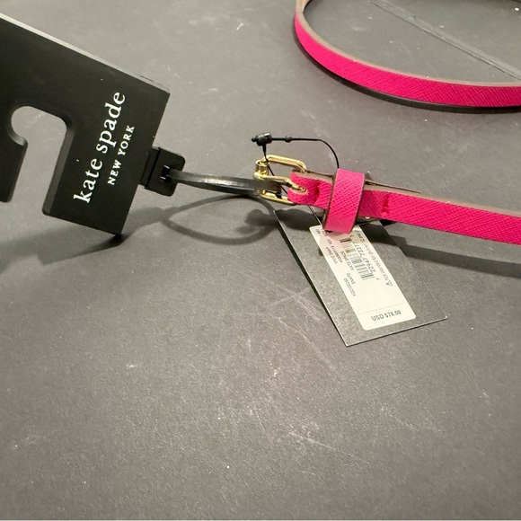 Kate Spade NY Shoestring Bow Leather Belt Large NWT Vivid Pink Gold Tips - Picture 5 of 5